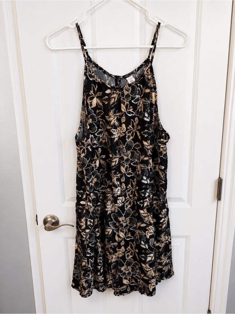 Old Navy Tall Black Floral Halter Romper Dress with Cream Print Medium Tall